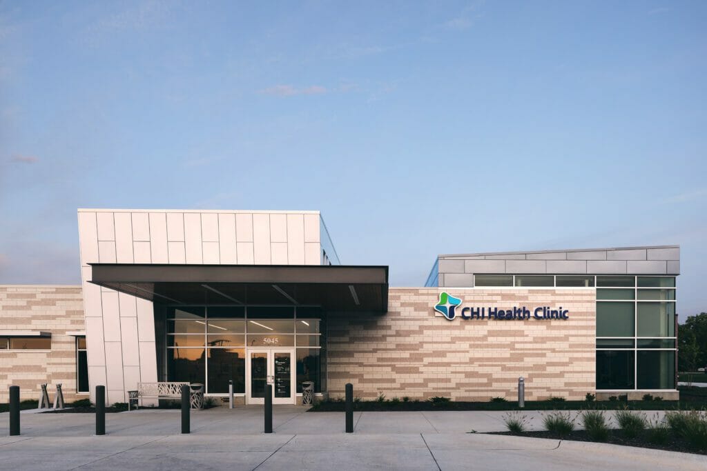 Exterior of the finished CHI Health Clinic Millard