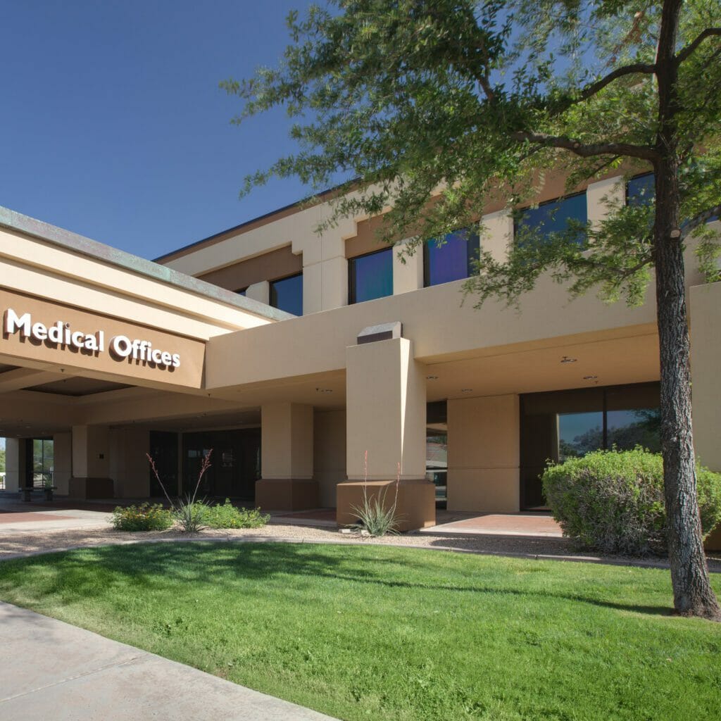 Exterior front entrance of Gilbert Health Center